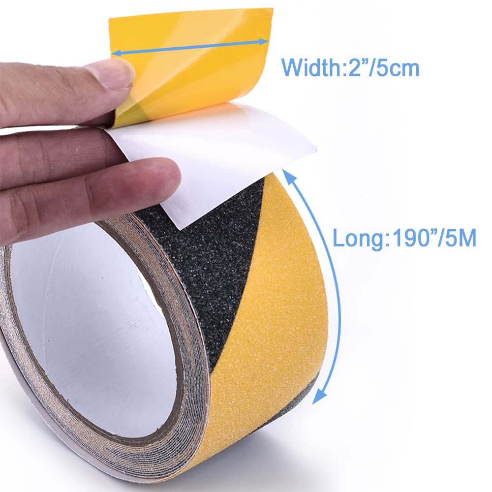 Anti Slip Tape, High Traction,Strong Grip Abrasive, Not Easy Leaving Adhesive Residue, Indoor & Outdoor (2" Width x 190" Long, Hazard - Black and Yellow) 2" Width x 190" Long Black / Yellow