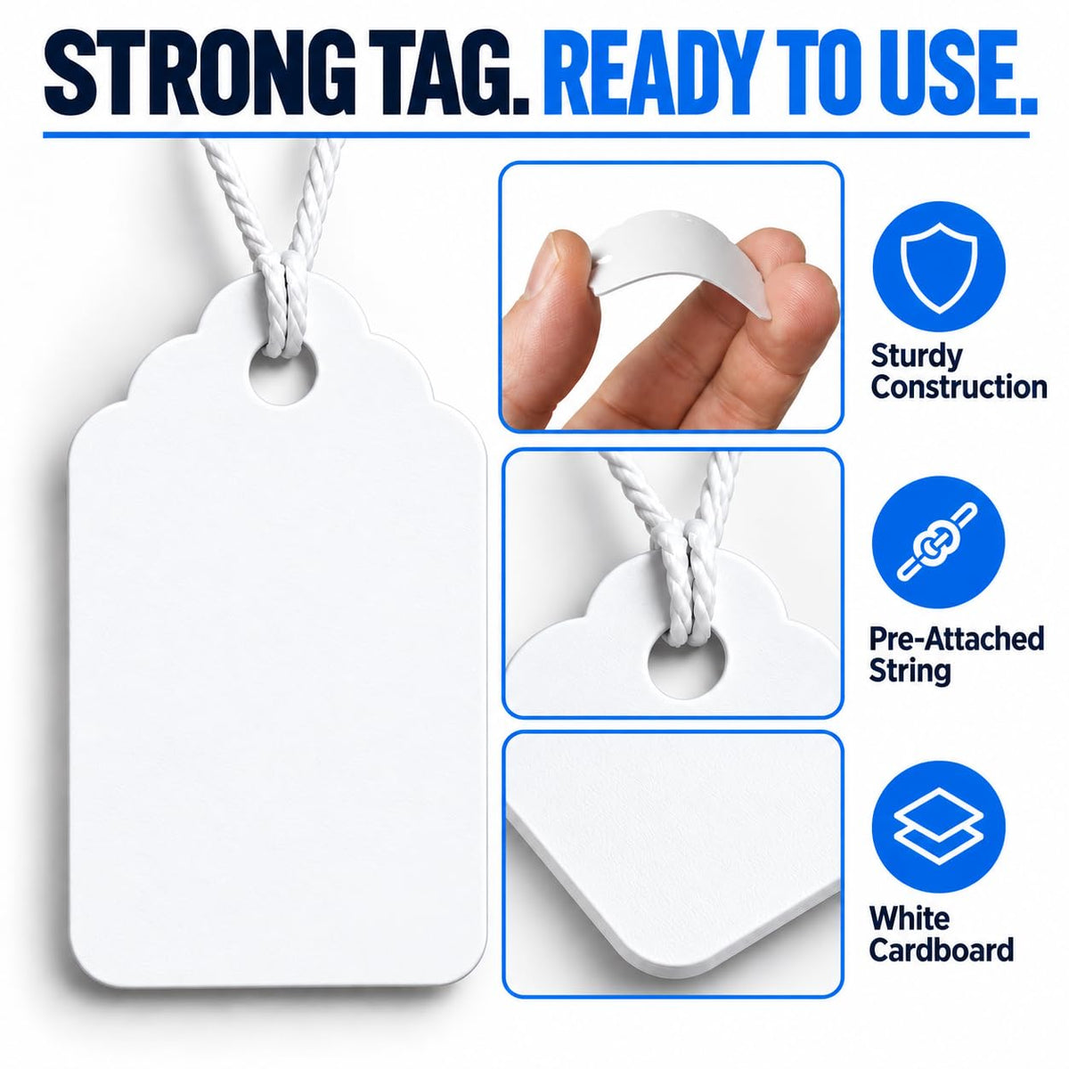 EasyTwelve Price Tags with String Attached, 1000 White Tags, 1.75 x 1.09 in