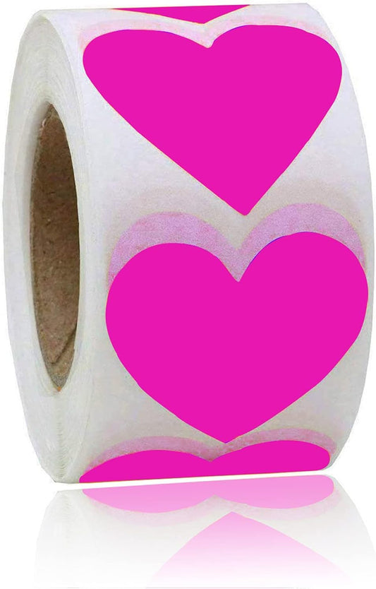 Happy Mother's Day Stickers, 2 Inch Fluorescent Pink Heart Shaped Stickers – 500 Per Roll Adhesive Labels for Gift Wrapping, Envelope Sealing & Decor
