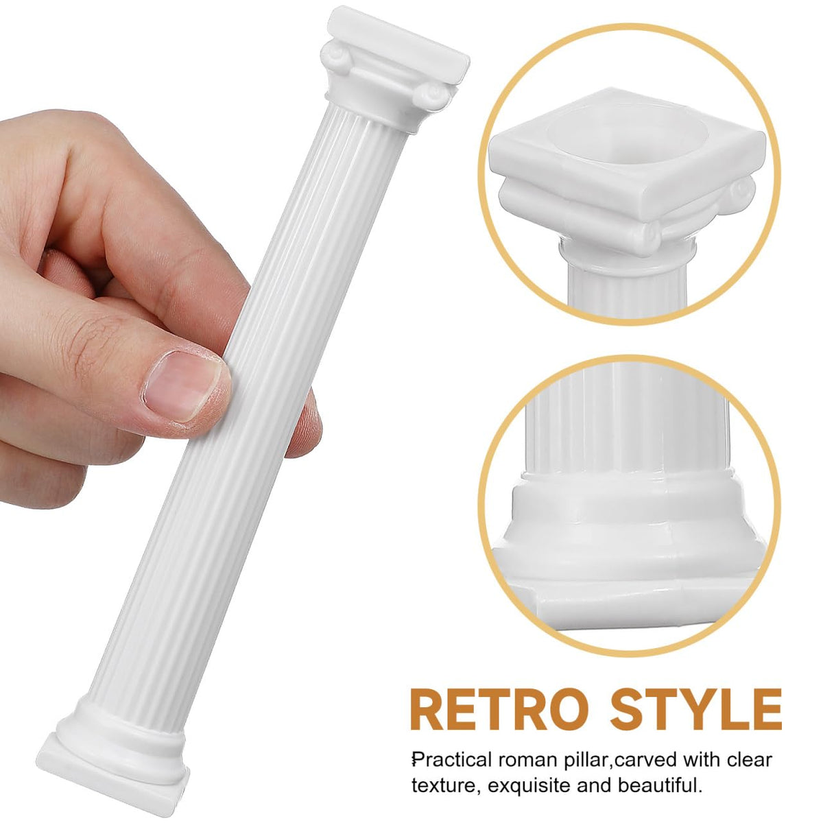 8PCS Cake Support Rods White Plastic Roman Column Cake Pillars, 7in