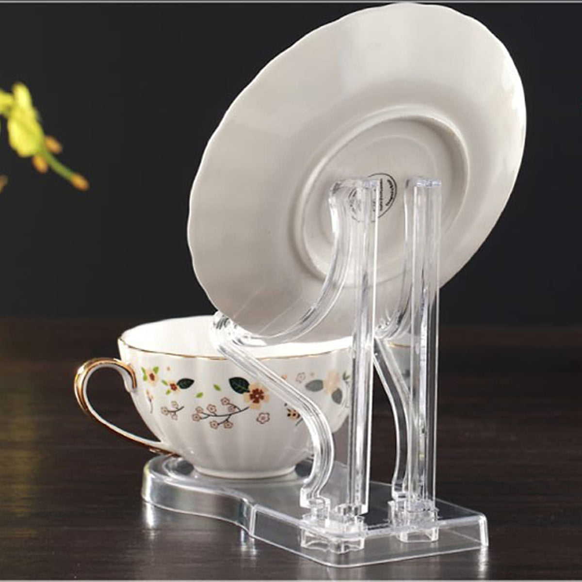 Tea Cup and Saucer Display Stands Coffee Teacups Shelf Display Rack High Legs 4 Packs