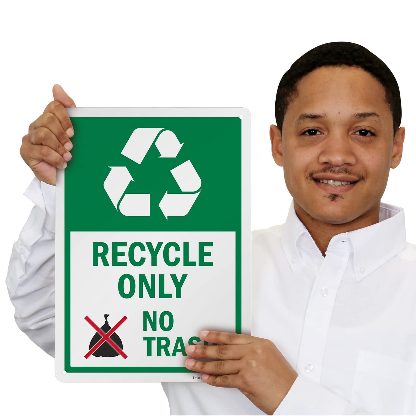 SmartSign 14 x 10 inch “Recycle Only - No Trash” Metal Sign with Symbol, 40 mil Laminated Rustproof Aluminum, Multicolor, Made in USA