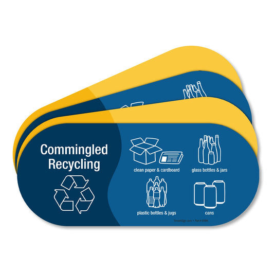 SmartSign (Pack of 4) 3.75 x 9 inch “Trash Only and Commingled Recycling” Sticker Labels with Symbols, 5 mil Laminated Polyester with SuperStick Adhesive, Multicolor, Made in USA