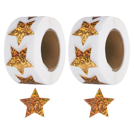 uxcell 1000Pcs Glitters Star-Shaped Stickers 1 Inch Holographic Sparkle Self-Adhesive Coding Label Waterproof Shiny for Shop Home Classroom Marking, Gold(C-79-25)