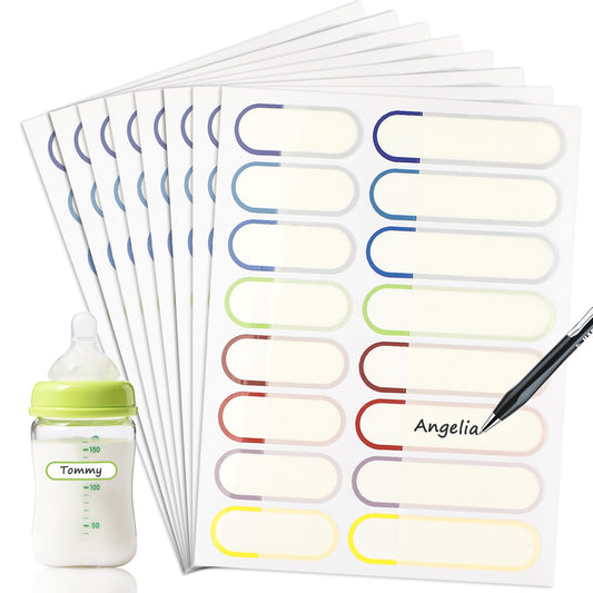 128 PCS Baby Bottle Labels for Daycare, Name Labels for Kids Stuff School Supplies, Waterproof Name Stickers for Daycare Essentials, Self-Laminating, Dishwasher Safe, for Lunch Box Food Containers