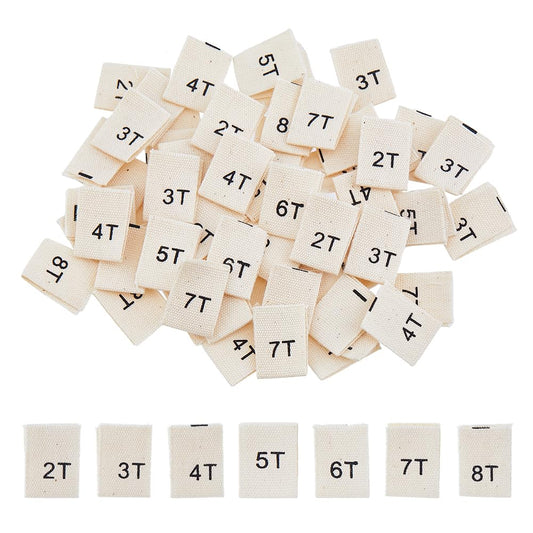 SUPERFINDINGS 350Pcs 7 Styles Clothing Label Size Tags 2T/3T/4T/5T/6T/7T/8T Size Polyester Cloth Size Label Shirt Garment Tags for Sew on Clothes Retail Apparel