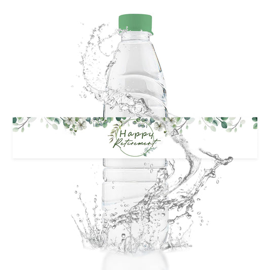 Water Bottle Labels, Green Leaf Happy Retirement Waterproof Bottle Wraps Sticker Officially Retired Bottle Wrappers Party Water Labels 1.37x8.18in 3.50 Centimeters