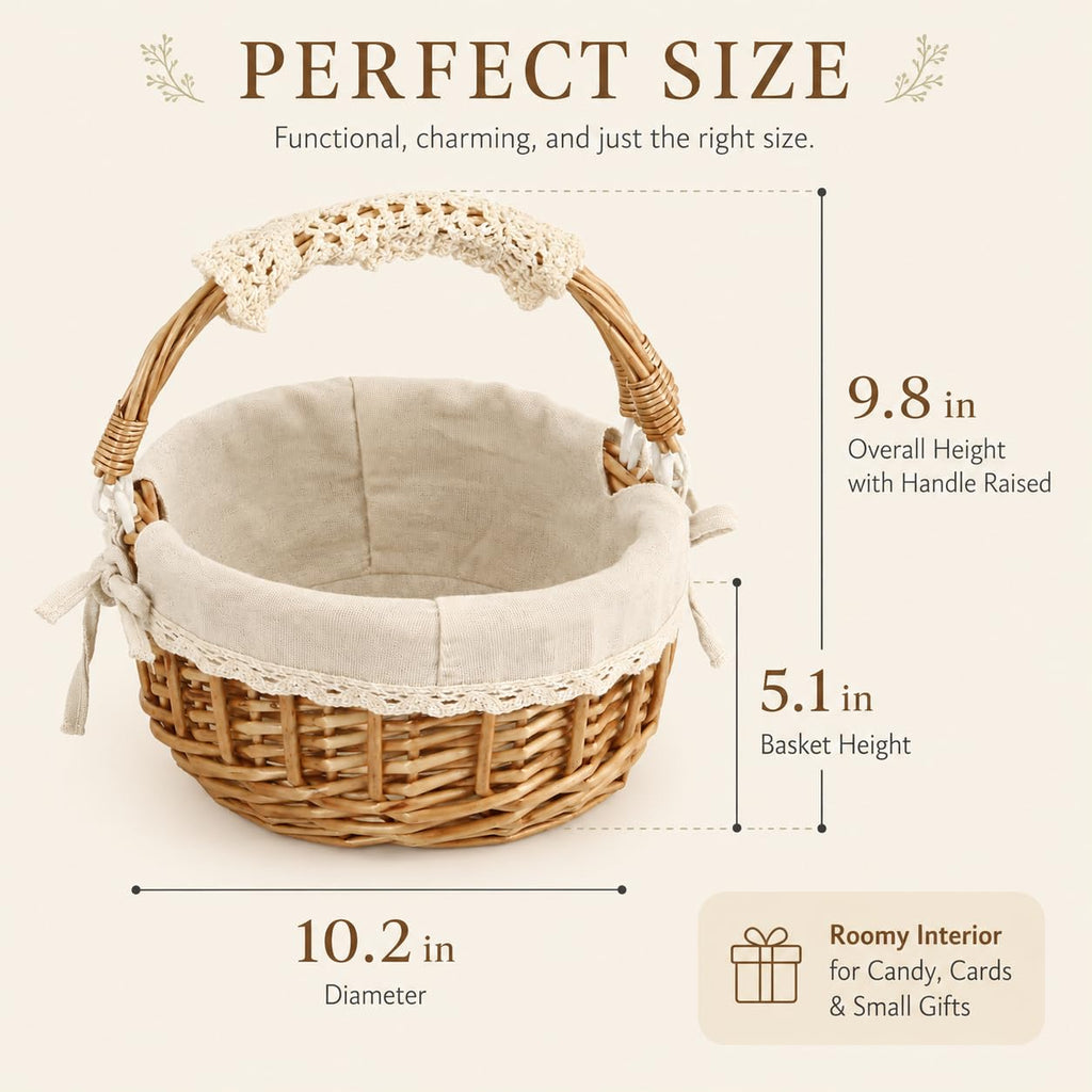 10.2-Inch Empty Round Wicker Easter Basket with Fabric Liner