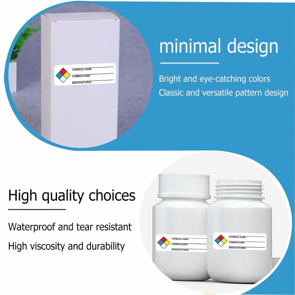Well Tile SDS Stickers for chemical safety, 1x3 inch industrial label decals with write-in space, 250 HIMG chemical identifying stickers.