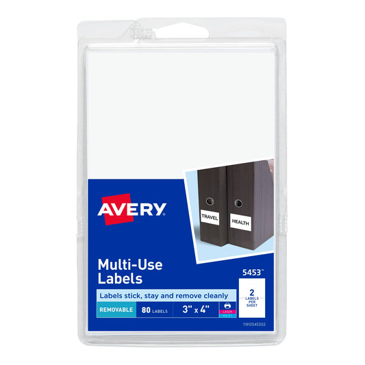 Avery Self-Adhesive Removable Labels, 3 x 4 Inches, White, 80 per Pack (5453) 1