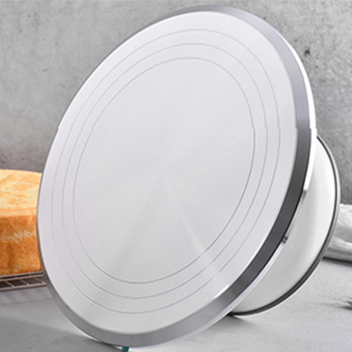 10 Inch Revolving Cake Decorating Stand, Professional Aluminum Alloy Cake Turntable with Silent Bearing, Easy Access to All Sides for Frosting, Smooth Smoothing (White)