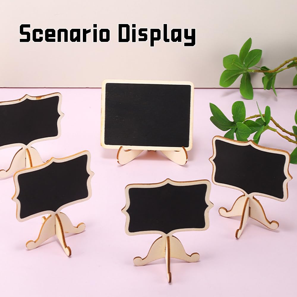 10 Pack Wooden Chalkboard Signs with Stand - Mini Reusable Food Labels for Wedding Buffet, Party Decor & Table Number Display