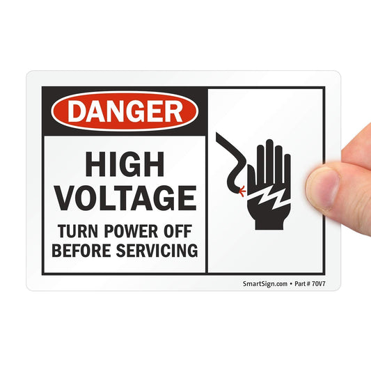 SmartSign 3.5 x 5 inch "Danger - High Voltage, Turn Power Off" Label, Laminated Vinyl Material, Red, Black and White