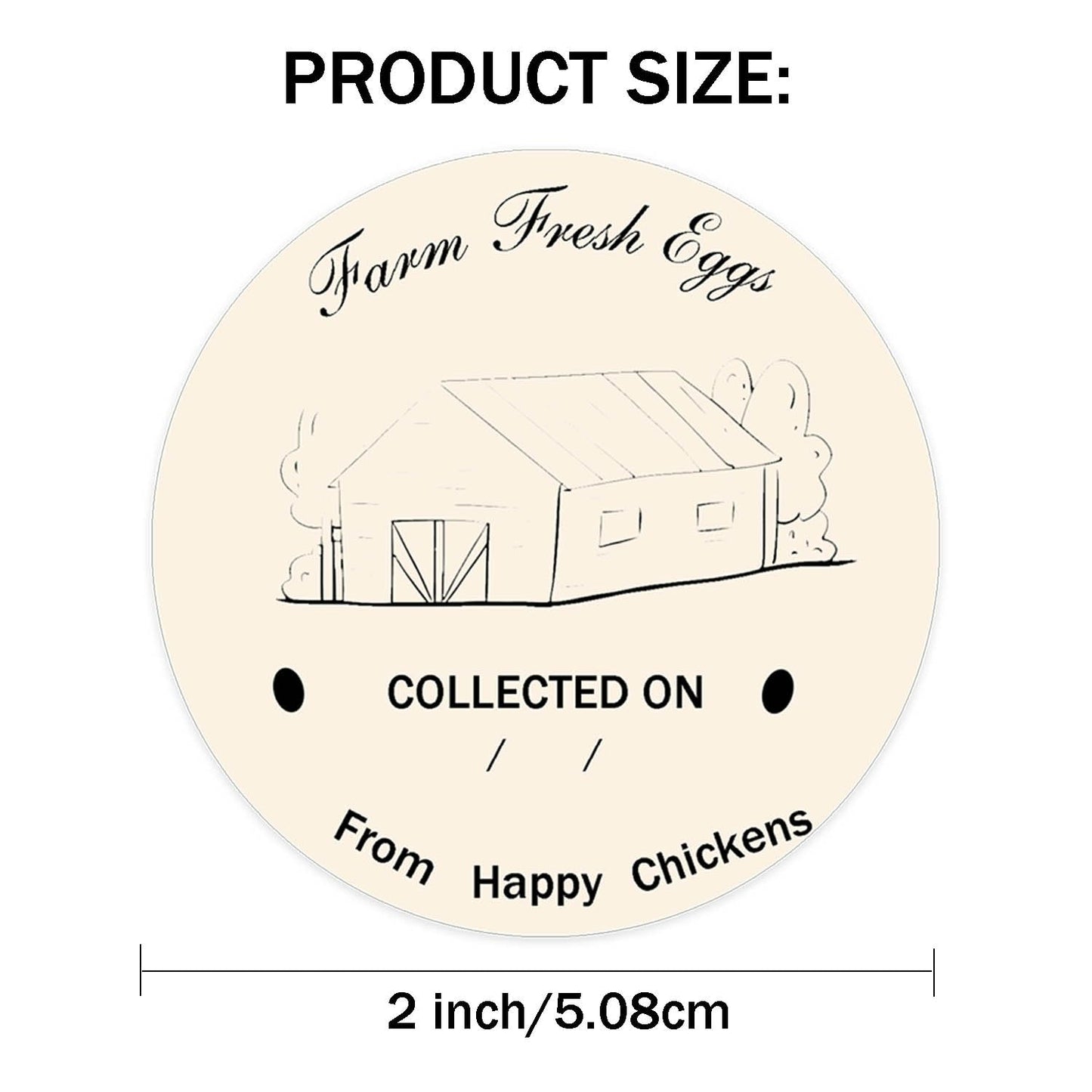 Farm Eggs Stickers Collected Date Fresh Egg Farmer's Market Packaging Laid on Stickers for Egg Carton Label from Happy Chickens (Inches, 2) 2 Inches