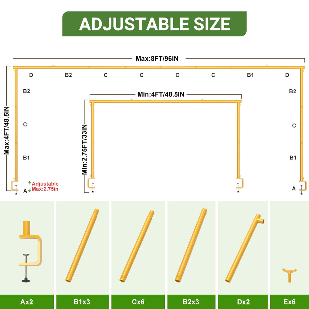 8FTx4FT Adjustable Over The Table Arch Stand with Clamps 8x4FT