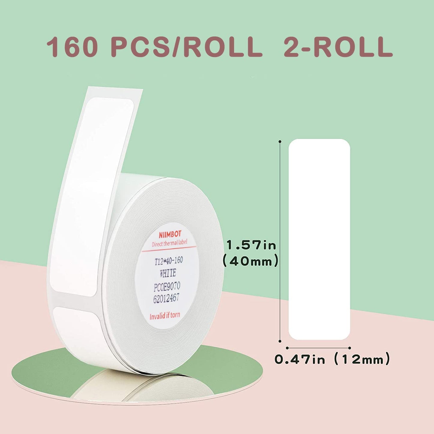 Label Tape of Model D11/D110/D101 Printer, (2 Rolls, 0.47"×1.57"/12×40mm) Waterproof and Self-Adhesive Labels, Office & Home Labeling Tape Replacement (White) 0.47" × 1.57" × 2 White