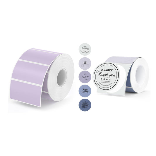 2.25"x1.25" Purple Thermal Sticker Labels+2 Inch Circle Thermal Sticker Labels