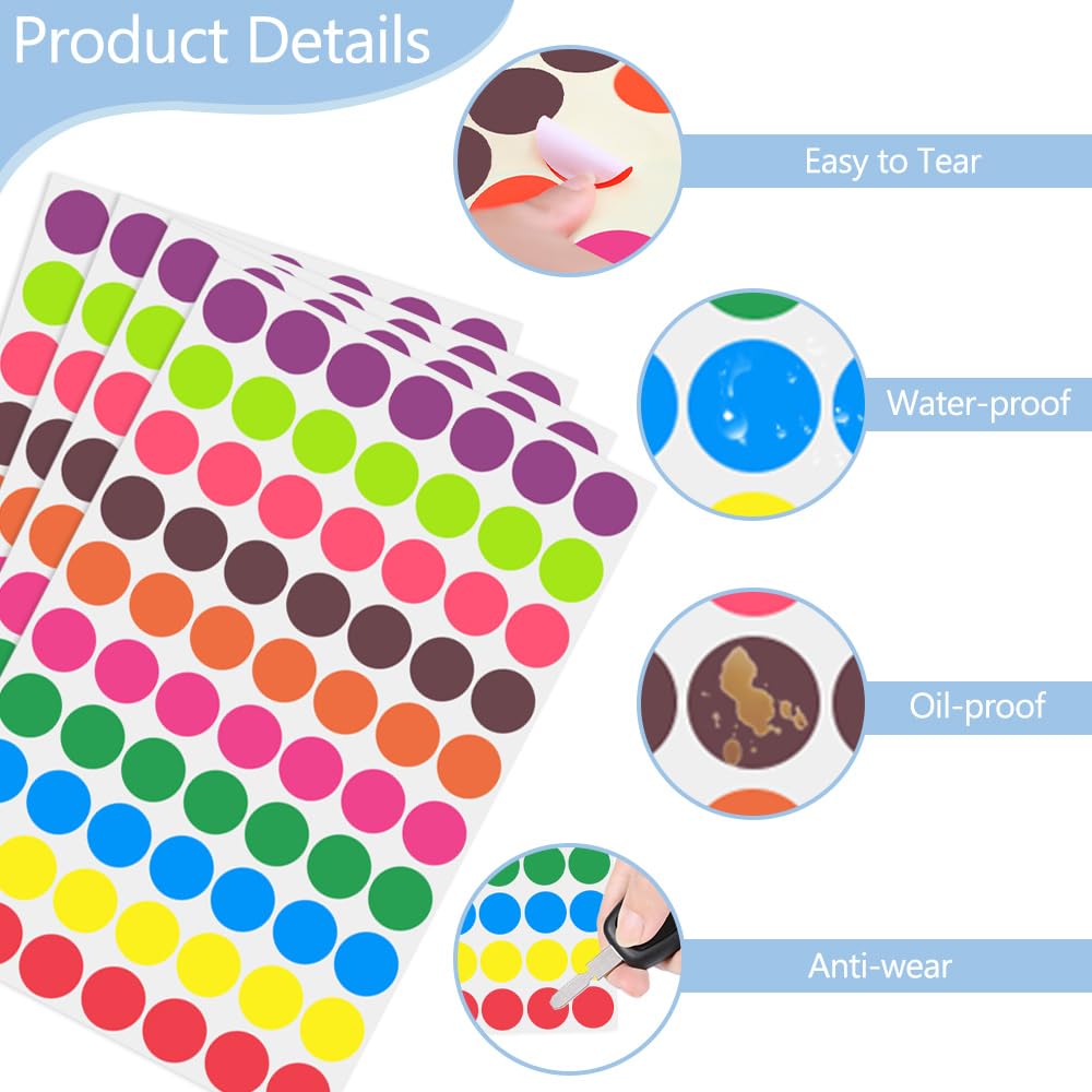Dot Stickers, 2100 PCS Colored Dot Stickers, Round Color Coding Labels, 3/4" Circle Sticker Labels, 10 Colors Small Circle Dots Price Stickers for Toddlers, Classroom, Office, Student, Family, Papers B Style 2100pcs
