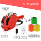 Motex Genuine MX-5500NEW 1 Line 8 Digits Price Tag Gun Kit - Includes 10,000 Blank Labels (White + Red + Yellow + Green) and 1 Pre-Loaded Inker with 1 Ink Refill Red Kit - 3 Red + 3 Yellow + 3 Green Rolls