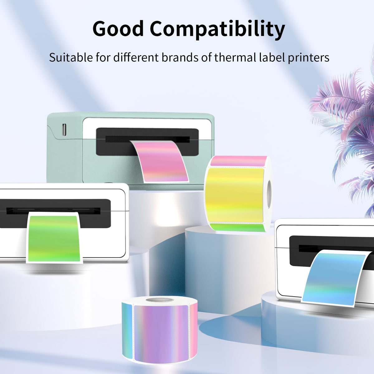 Square Thermal Labels Stickers 2" x 2", Holographic Thermal Stickers Labels, Glitter Self-Adhesive Direct Thermal Label for Small Business- Holographic 5 Colors 2 X 2