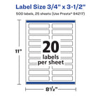 Avery® Printable Durable White Rectangle Labels, Sure Feed® Technology, 0.75" x 3.5", Print-to-the-Edge, Waterproof Labels, Laser & Pigment-Based Inkjet Compatible, 500 Total 500 labels