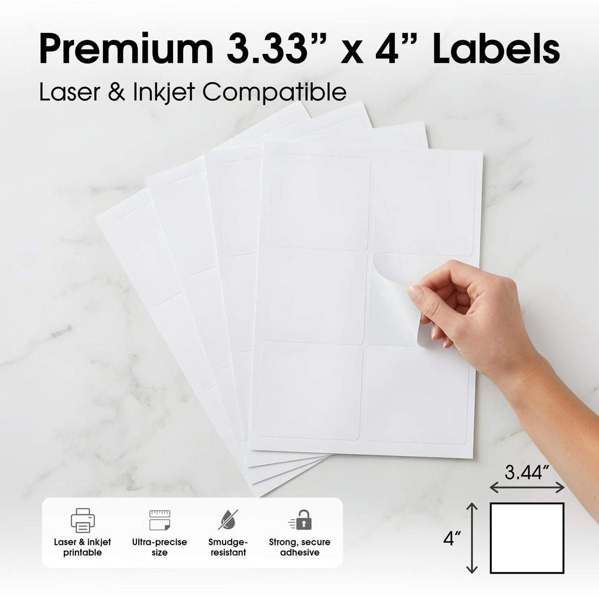 4" X 3.33" Matte White Printable Shipping Labels 3-1/3" X 4" 250 Sheets