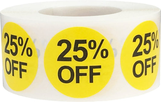 25% Percent Off Stickers for Retail 1 Inch 500 Adhesive Labels
