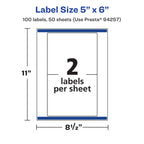 Avery® Matte White Removable Rectangle Labels, Sure Feed® Technology, 5" x 6", 100 Removable Labels, Laser/Inkjet Printable 100 labels