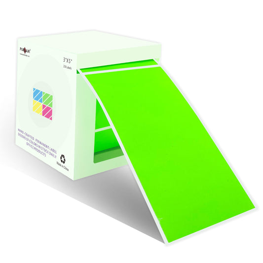 PARLAIM 3 X 5 Inch Rectangle Adhesive Color Coding Stickers,Square Inventory Stickers -250 Per Dispenser Box (Fluorescent Green) Fluorescent Green 1 Roll-250 Pack