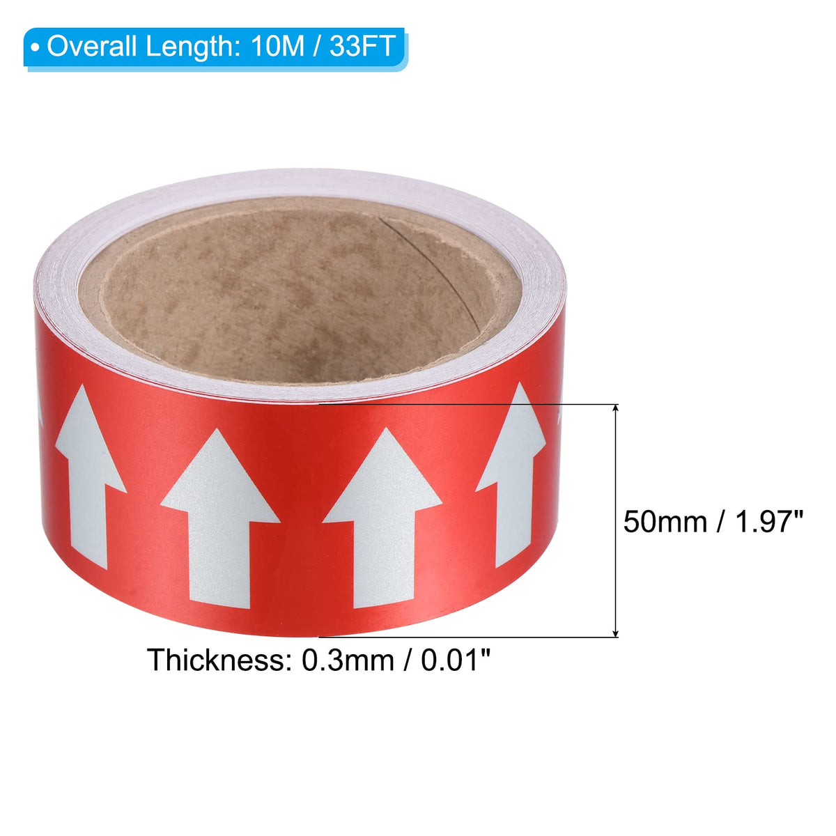 PATIKIL Flow Arrow Tape, Polyethylene Pipe Marking Sticker with Reflective Strips, Waterproof & Heat Resistant, for Pipe Flow Directional Identification, 2 inch x 33 ft, Red/White Red,White