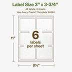Avery Printable Rectangle Hemp Labels with Sure Feed Technology, 3" x 3-3/4", Off-White, Print-to-the-Edge, Laser & Inkjet Compatible, 48 Total, Great for Product Branding, Packaging, and More 48 Labels