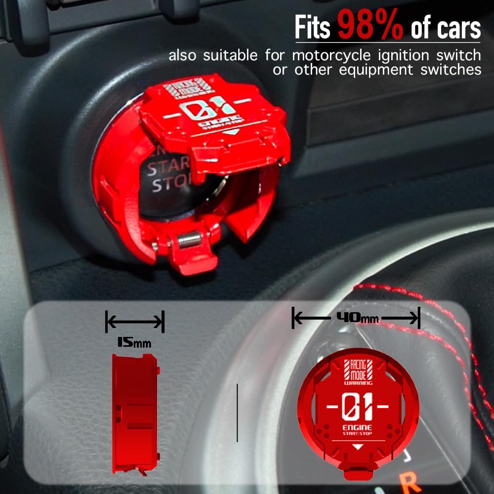 𝙊𝙧𝙞𝙜𝙞𝙣𝙖𝙡 | Push Start Button Cover, Metal Mecha Car Engine Start Stop Button Cover Protector, Cool Car Accessories Interior Decor Sticker Decals Motorcycle Key Ignition Switch Cover, Red B-Mecha-Red