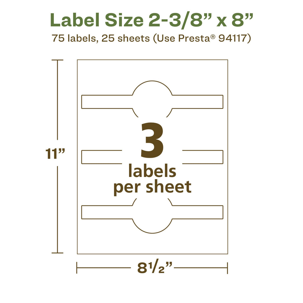 Avery EcoFriendly Recycled Wraparound Band Labels, 2-3/8" x 8", Cigar Band Labels, Matte White, Permanent Adhesive, Laser/Inkjet Printable, 75 Total 75 labels