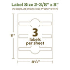 Avery EcoFriendly Recycled Wraparound Band Labels, 2-3/8" x 8", Cigar Band Labels, Matte White, Permanent Adhesive, Laser/Inkjet Printable, 75 Total 75 labels