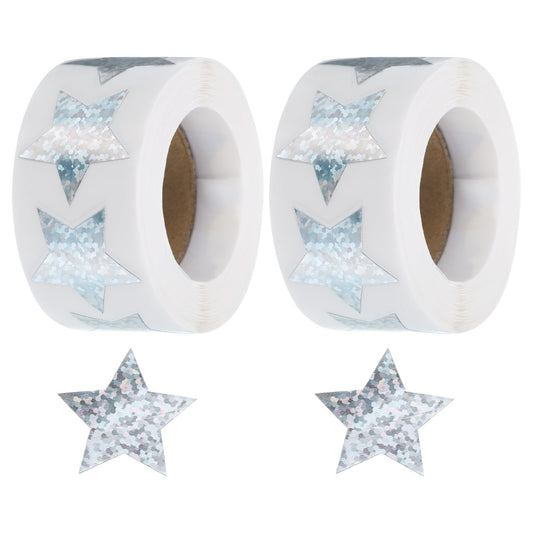 uxcell 1000Pcs Glitters Star-Shaped Stickers 1 Inch Holographic Sparkle Self-Adhesive Coding Label Waterproof Shiny for Shop Home Classroom Marking, Silver(H-37-25)