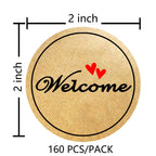 Kraft Welcome Stickers,Wedding Party Favor Bag Labels Invitation Card Envelope Seals for Bridal Shower Birthday Party,2 Inch 160 Pcs Per Pack (Pack of 2) 2 inch (Pack of 2)