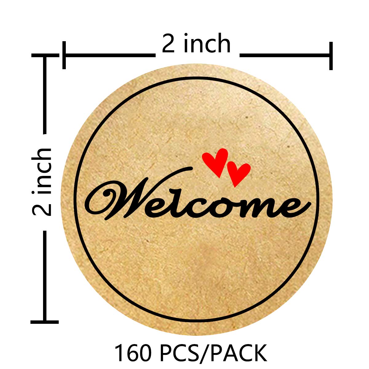 Kraft Welcome Stickers,Wedding Party Favor Bag Labels Invitation Card Envelope Seals for Bridal Shower Birthday Party,2 Inch 160 Pcs Per Pack (Pack of 2) 2 inch (Pack of 2)
