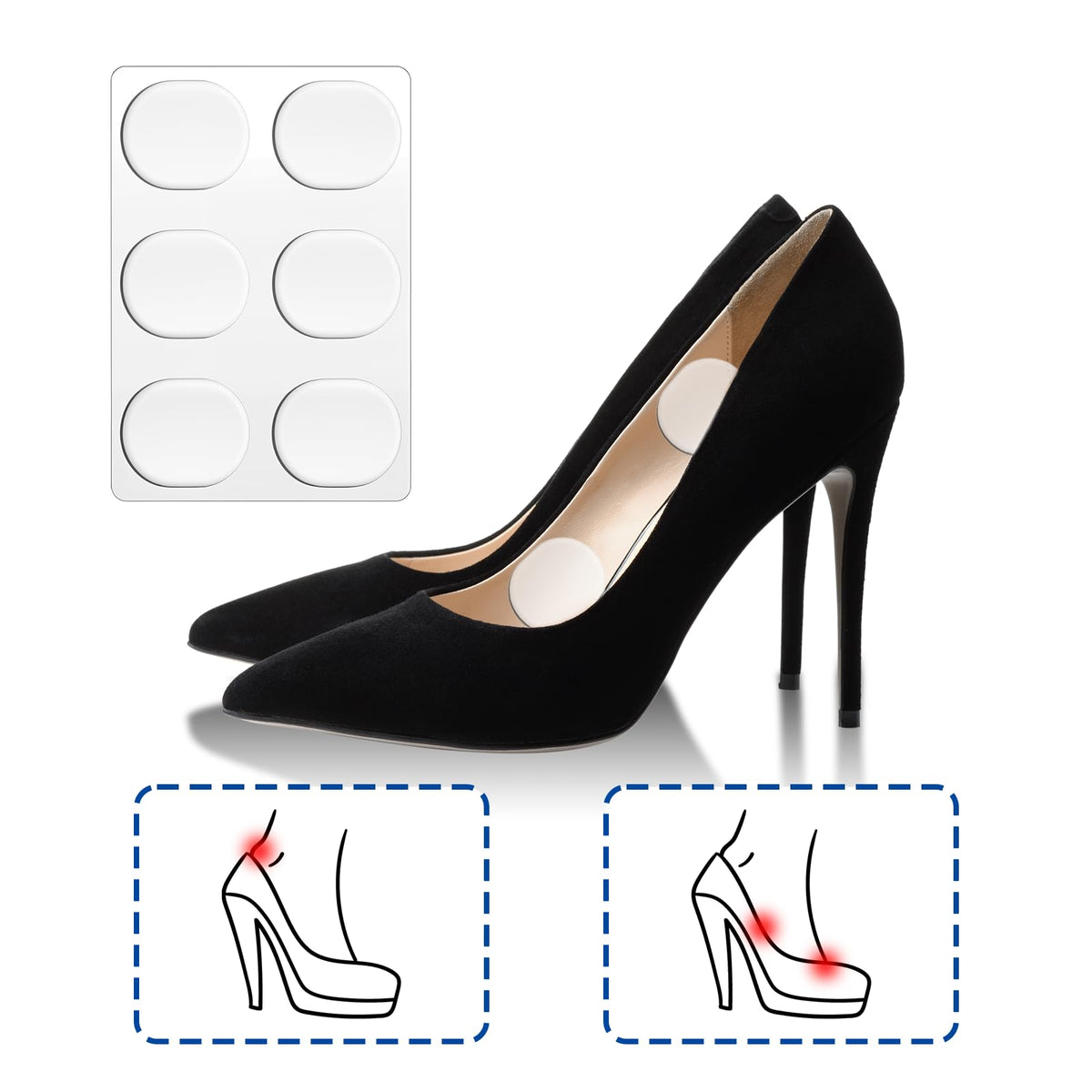 Dimeho 34 Pcs Silicone High Heel Cushion Inserts Pad Shoe Strap Grip Anti Slip Sandals Gel Protector Strips Sling Backs Foot Support Sticker for Women Men Sports Sneakers