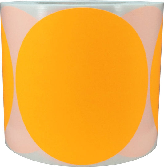 Fluorescent Orange Color Coding Labels for Organizing Inventory 5 Inch Round Circle Dots 500 Total Adhesive Stickers On A Roll Fluorescent Orange