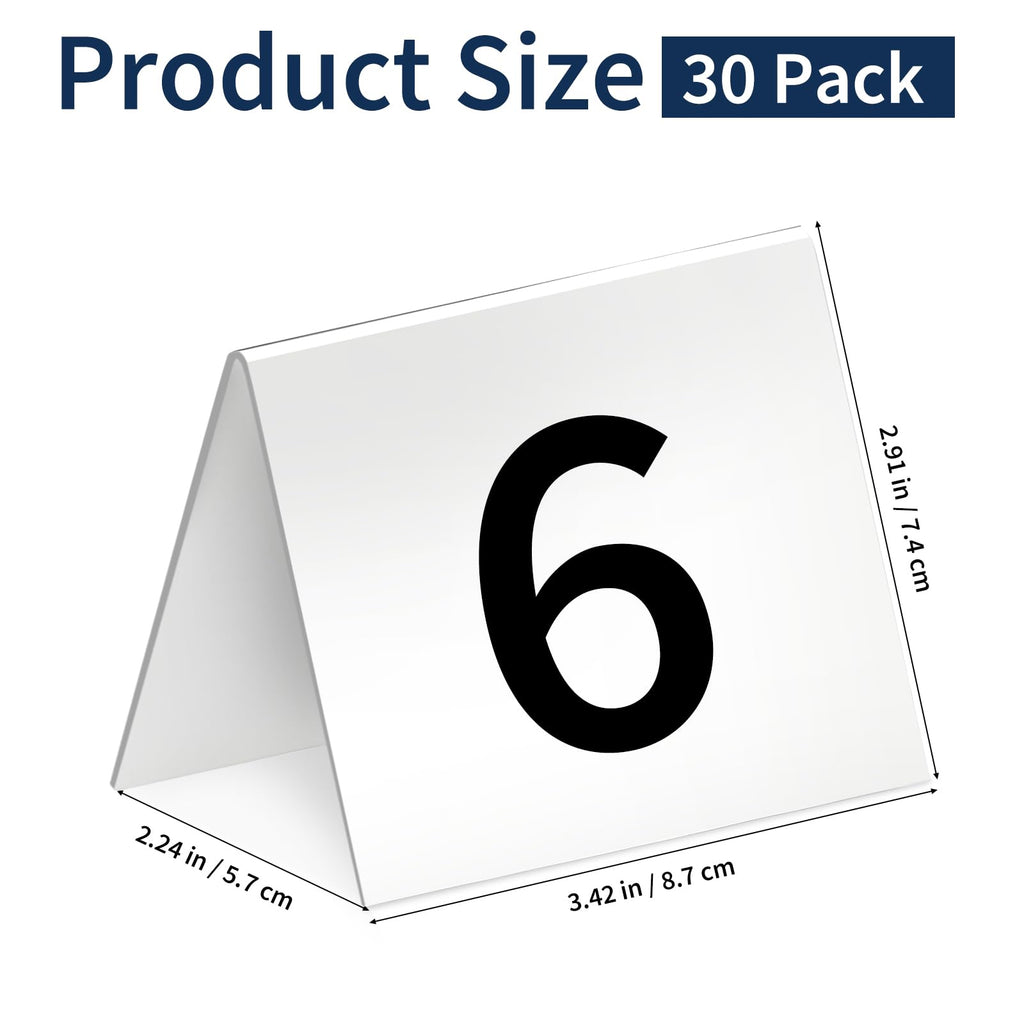 30 Packs Restaurant Table Numbers, Double Side Acrylic Table Tent Numbers for Restaurant Cafes Banquets - White 3.4 x 2.2 x 2.9 inches