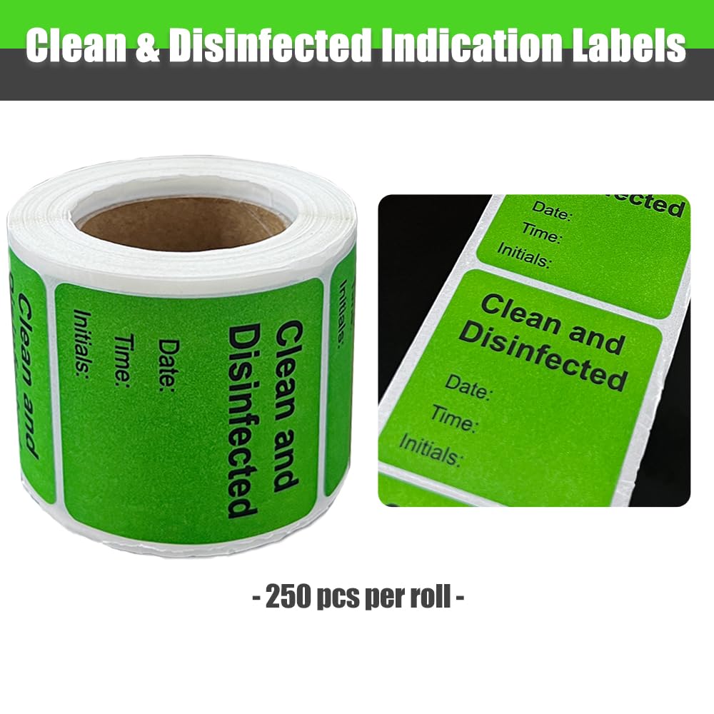 250 PCS Clean and Disinfected Indication Label - 2"x2" Writable Self Adhesive Decal Sign Sticker for Lab, Hotel, House Rental, 1 Roll Clean and Disinfected Label