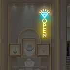 Diamond Open Neon Sign, Jewelry Store LED Window Light for Boutique Display