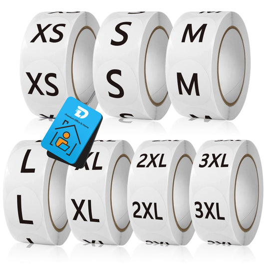 Round Clothing Size Stickers for T-Shirts 3500 PCS 7 Sizes, Trousers, Skirts | Self Adhesive Size Labels, XS to XXXL, Ideal for Retail and Apparel