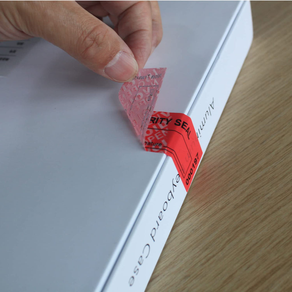 TamperSeals Group - 100pcs Non Transfer Tamper Evident Security Warranty VoidOpen Labels/Stickers/Seals for The Reusable Package and Expensive Surface (Red, 1 x 3.35 inches, Serial Numbers) Red