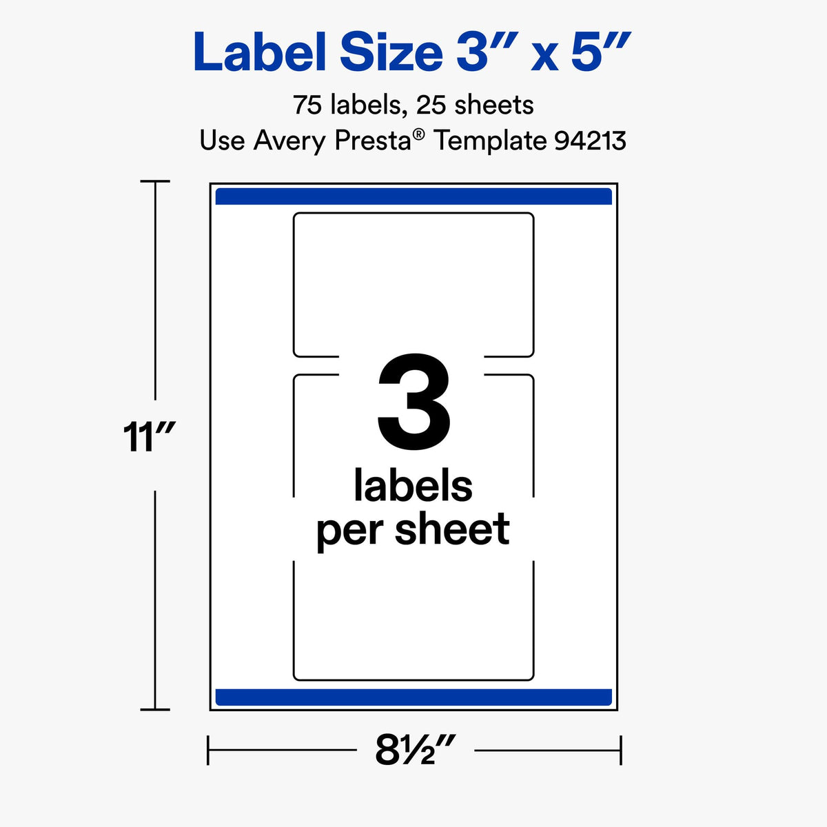 Avery® Matte White Rectangle Labels, 3" x 5", 75 Total 3" x 5" 75 Count