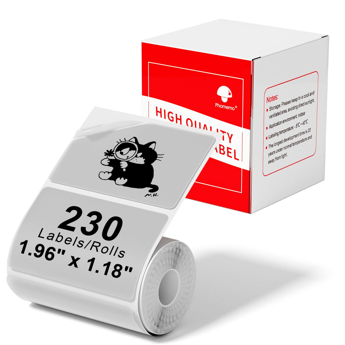 1 Rolls Phomemo Transparent Square Label, 1.96'' x 1.18"(50X 30mm), 230 Labels/Roll & 1 Roll White 1.96'' x 1.18"(50X 30mm) Label, 230 Labels/Roll, Multi-Purpose Self-Adhesive Tag