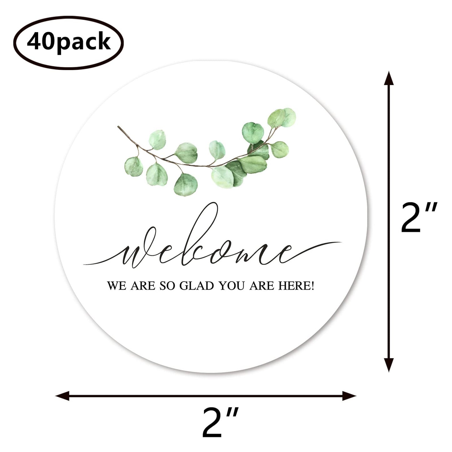 Greenery Welcome Stickers, 40-Pack 2in Wedding, Bridal Shower Birthday Party Favor Labels