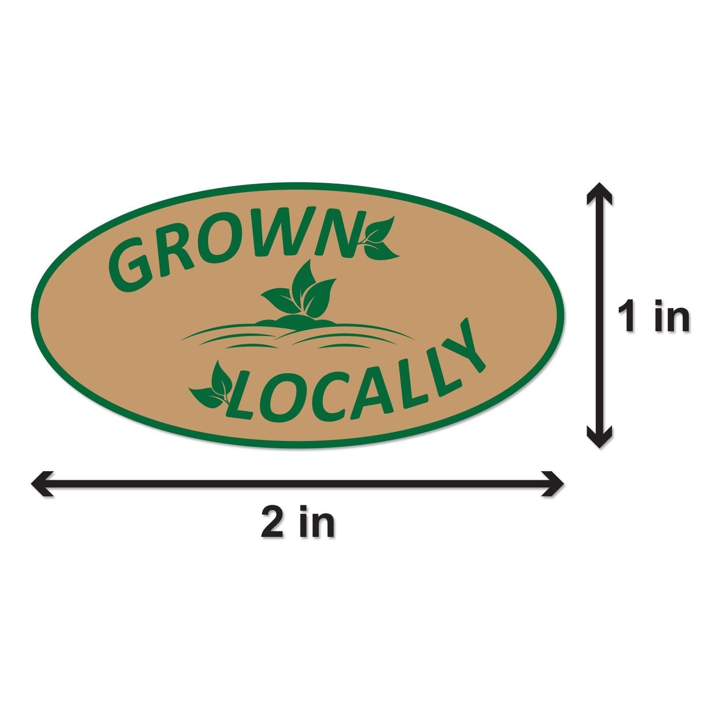 Grown Locally Stickers (2 x 1 inch, Oval Shape - 300 Labels) Locally Grown Labels for Food Packaging, Grocery Stores or Farmer's Markets
