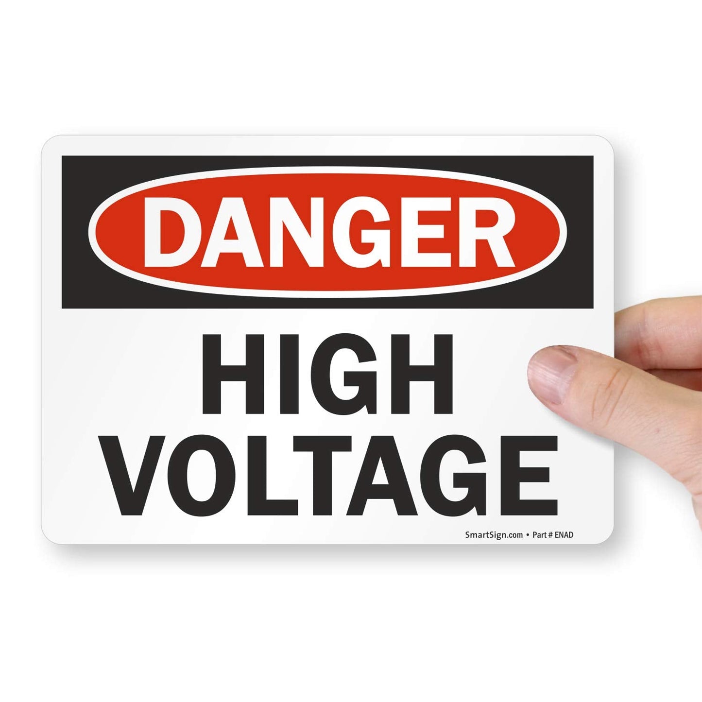 SmartSign (Pack of 4) 5 x7 inch “Danger - High Voltage” OSHA Sticker Labels, 5 mil Laminated Polyester with SuperStick Adhesive, Red, Black and White, Made in USA 5" x 7" SuperStick Label (Pack of 4)
