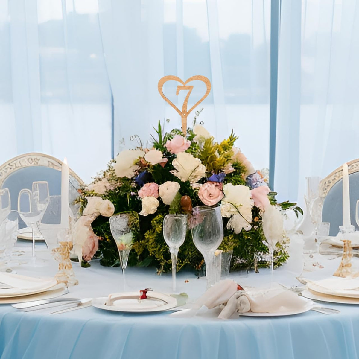 TENDYCOCO Wedding Table Numbers 1-20 Heart Shape Wooden Stick Sign Cards for Reception Seating Flower Arrangement Centerpiece DIY Crafts Party Table Number Sticks